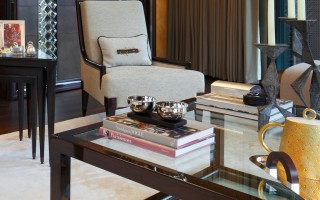 casa forma luxury interior design living room mahogany wood glass top coffee table